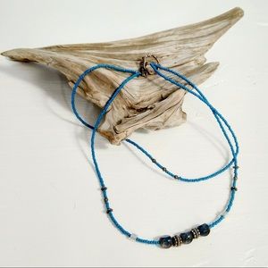 Hand beaded choker necklace ~14-15” Turqouise color beads